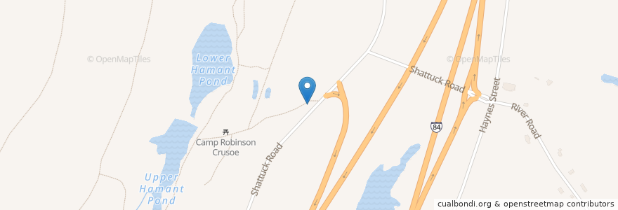 Mapa de ubicacion de Robinson Crusoe Shattuck Road Parking en Amerika Birleşik Devletleri, Massachusetts, Worcester County, Sturbridge.