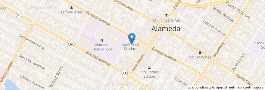 Mapa de ubicacion de Central & Oak (Public Lot C) en アメリカ合衆国, カリフォルニア州, アラメダ郡, Alameda.