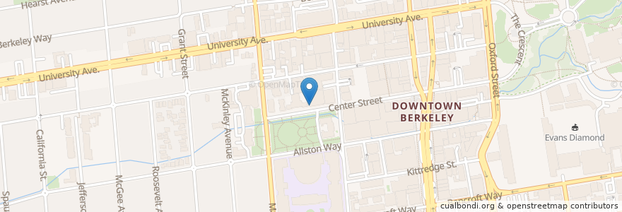 Mapa de ubicacion de Milvia & Center (AccessMoblie) en アメリカ合衆国, カリフォルニア州, アラメダ郡, Berkeley.