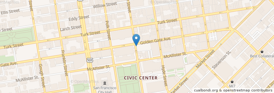 Mapa de ubicacion de Larkin & Golden Gate (UC Hastings) en 미국, 캘리포니아주, 샌프란시스코, 샌프란시스코.