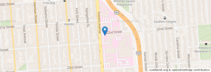 Mapa de ubicacion de 22nd & Potrero (General Hospital) en Amerika Birleşik Devletleri, Kaliforniya, San Francisco, San Francisco.