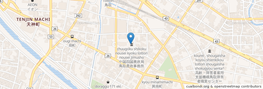 Mapa de ubicacion de 中国四国農政局鳥取農政事務所 en 日本, 鳥取県, 鳥取市.
