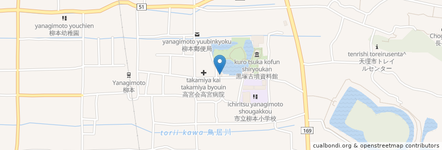 Mapa de ubicacion de 天理警察署柳本駐在所 en Jepun, 奈良県, 天理市.