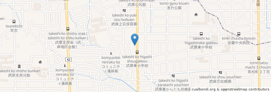 Mapa de ubicacion de 尼崎北武庫之荘郵便局 en Japón, Prefectura De Hyōgo, 尼崎市.