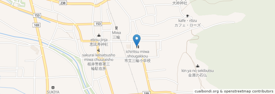 Mapa de ubicacion de 市立三輪小学校 en Japonya, 奈良県, 桜井市.