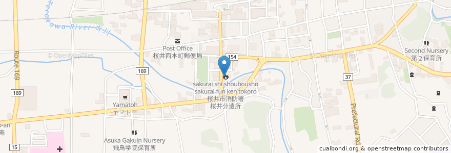 Mapa de ubicacion de 桜井市消防署桜井分遣所 en Jepun, 奈良県, 桜井市.