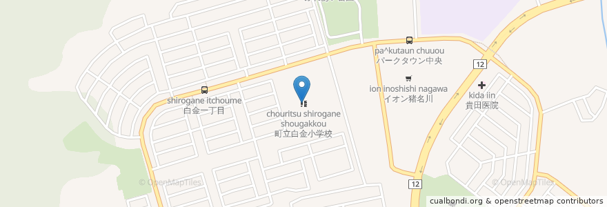 Mapa de ubicacion de 町立白金小学校 en Japan, Präfektur Hyōgo, 川辺郡, 猪名川町.