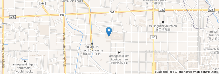 Mapa de ubicacion de 県立尼崎北高等学校 en 일본, 효고현, 尼崎市.