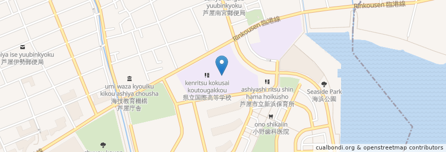 Mapa de ubicacion de 県立芦屋国際中等教育学校 en 日本, 兵庫県, 芦屋市.