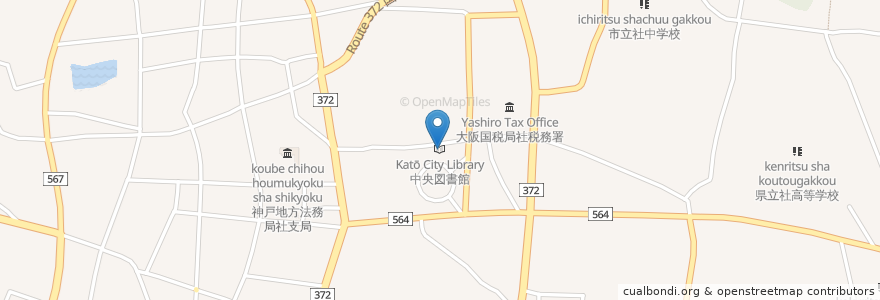 Mapa de ubicacion de 中央図書館 en 日本, 兵庫県, 加東市.