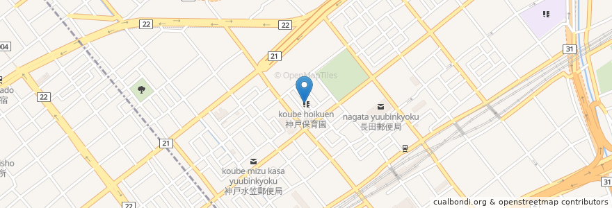 Mapa de ubicacion de 神戸保育園 en Japon, Préfecture De Hyōgo, 神戸市, 長田区.