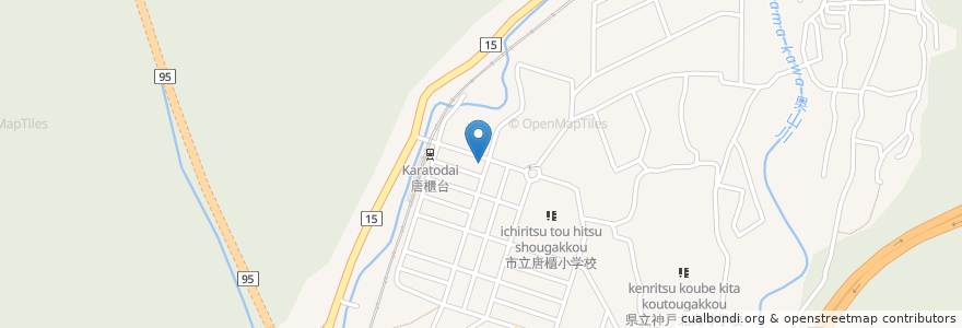 Mapa de ubicacion de 神戸唐櫃郵便局 en ژاپن, 兵庫県, 神戸市, 北区.