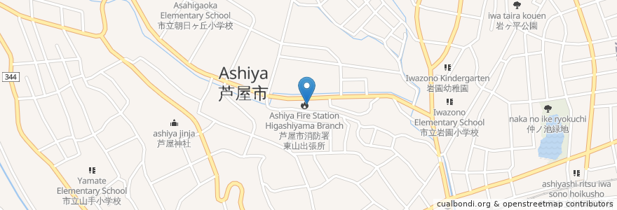Mapa de ubicacion de 芦屋市消防署東山出張所 en Japon, Préfecture De Hyōgo, 芦屋市.