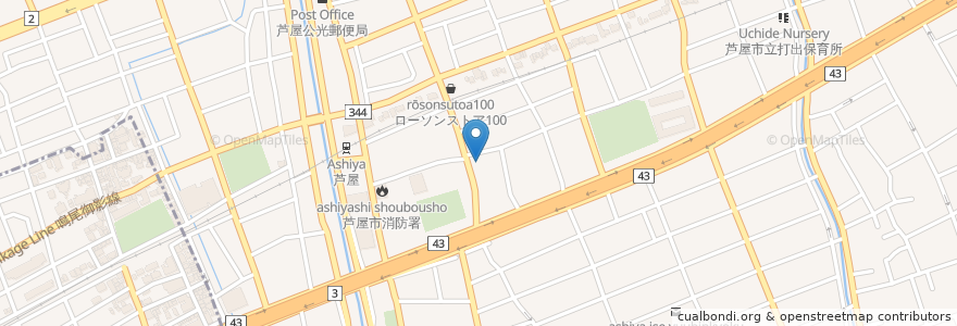 Mapa de ubicacion de 芦屋市立精道保育所 en 日本, 兵庫県, 芦屋市.