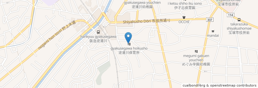 Mapa de ubicacion de 逆瀬川保育所 en Jepun, 兵庫県, 宝塚市.