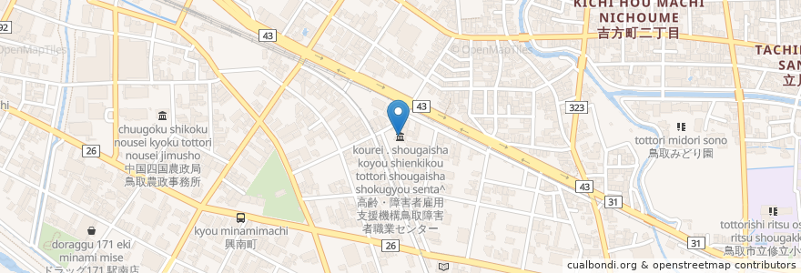 Mapa de ubicacion de 高齢・障害者雇用支援機構鳥取障害者職業センター en Japón, Prefectura De Tottori, 鳥取市.