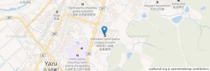 Mapa de ubicacion de 鳥取県八頭総合事務所 en Japan, Präfektur Tottori, 八頭郡, 八頭町.