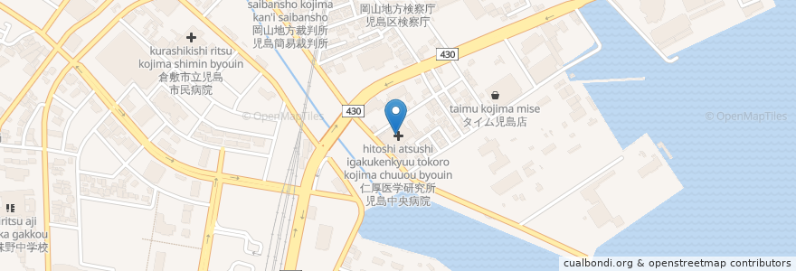 Mapa de ubicacion de 仁厚医学研究所児島中央病院 en 日本, 岡山県, 倉敷市.