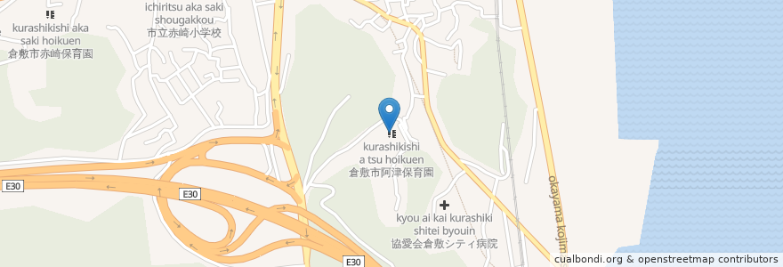 Mapa de ubicacion de 倉敷市阿津保育園 en Japan, Okayama Prefecture, Kurashiki.