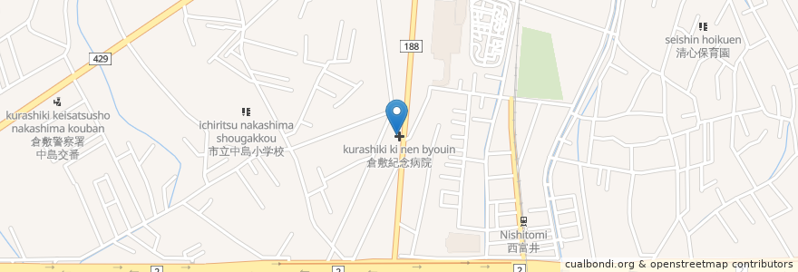 Mapa de ubicacion de 倉敷紀念病院 en Jepun, 岡山県, 倉敷市.