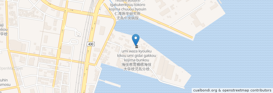 Mapa de ubicacion de 海技教育機構海技大学校児島分校 en Japan, Präfektur Okayama, 倉敷市.