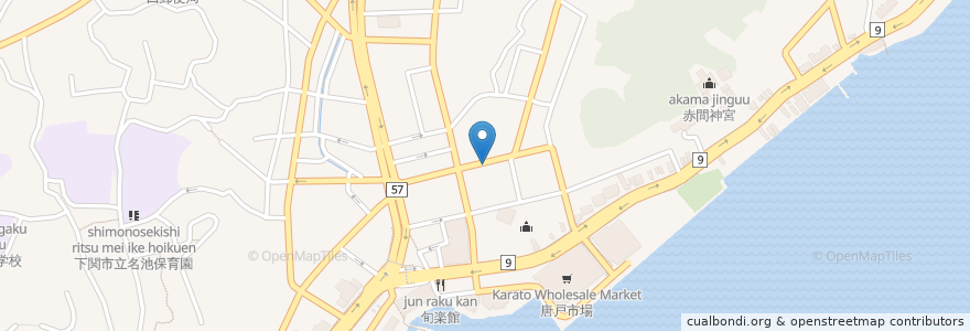 Mapa de ubicacion de 下関中之町郵便局 en Japan, 山口県, 下関市.