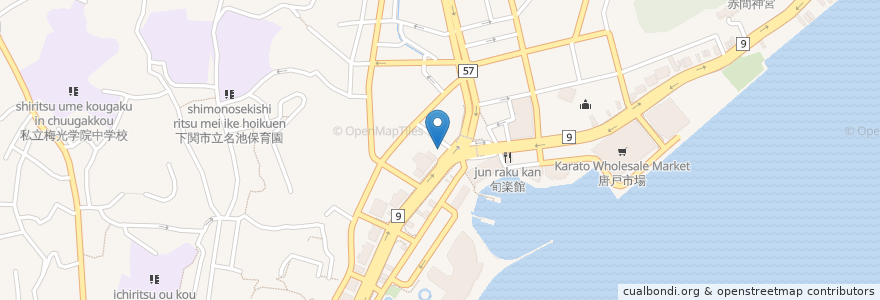 Mapa de ubicacion de 下関南部町郵便局 en 일본, 야마구치현, 시모노세키시.