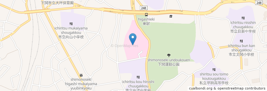 Mapa de ubicacion de 下関市立中央病院 en Japón, Prefectura De Yamaguchi, 下関市.