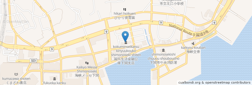 Mapa de ubicacion de 国民生活金融公庫下関支店 en اليابان, 山口県, 下関市.