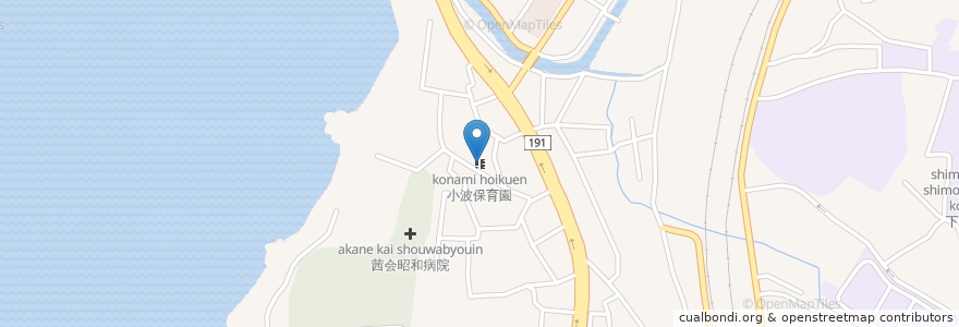 Mapa de ubicacion de 小波保育園 en 日本, 山口県, 下関市.