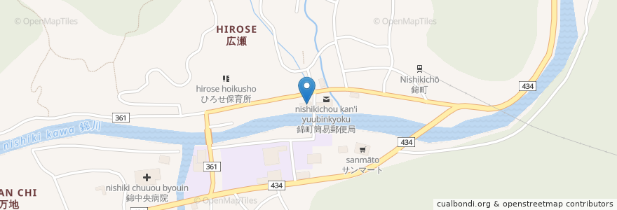 Mapa de ubicacion de 岩国地区消防組合西消防署玖北第一出張所錦機関員駐在所 en 日本, 山口県, 岩国市.
