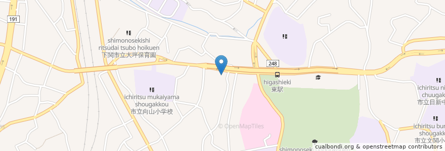 Mapa de ubicacion de 東保育園 en 일본, 야마구치현, 시모노세키시.