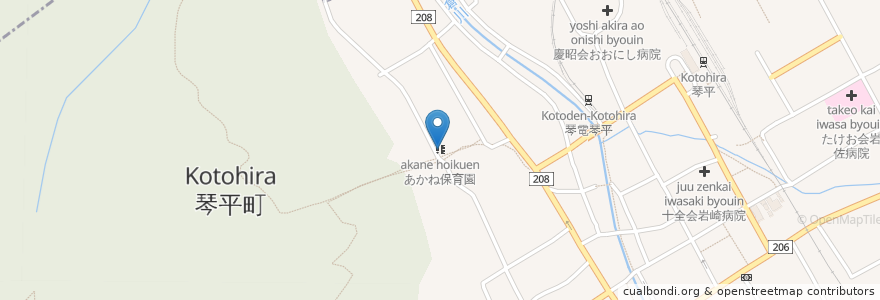 Mapa de ubicacion de あかね保育園 en Japão, 香川県, 仲多度郡, 琴平町.
