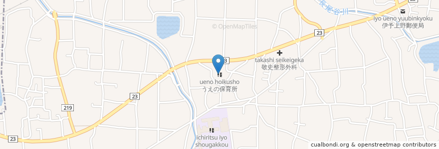 Mapa de ubicacion de うえの保育所 en 日本, 爱媛县, 伊予市.