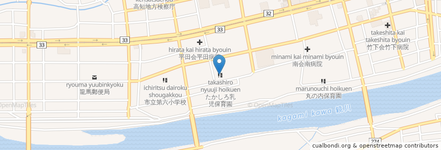 Mapa de ubicacion de たかしろ乳児保育園 en Japon, Préfecture De Kōchi, 高知市.