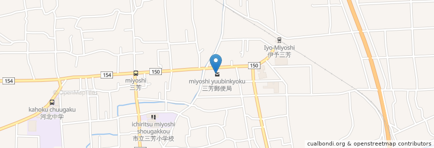 Mapa de ubicacion de 三芳郵便局 en Giappone, Prefettura Di Ehime, 西条市.