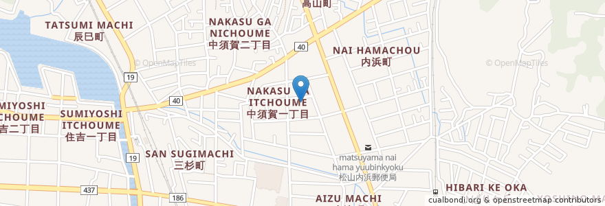 Mapa de ubicacion de 中須賀保育園 en Japonya, 愛媛県, 松山市.