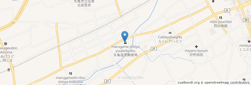 Mapa de ubicacion de 丸亀塩屋郵便局 en Japan, 香川県, 丸亀市.
