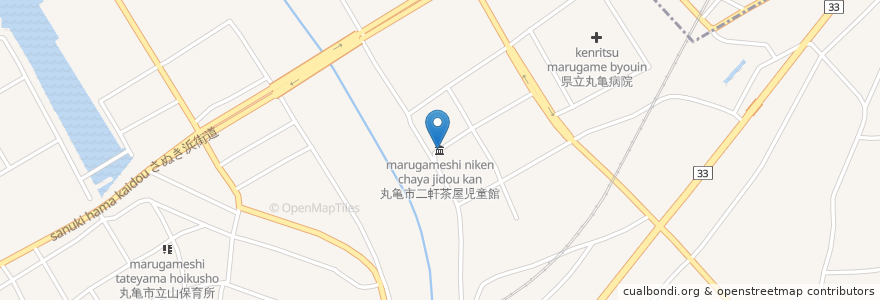 Mapa de ubicacion de 丸亀市二軒茶屋児童館 en Япония, Кагава, 丸亀市.