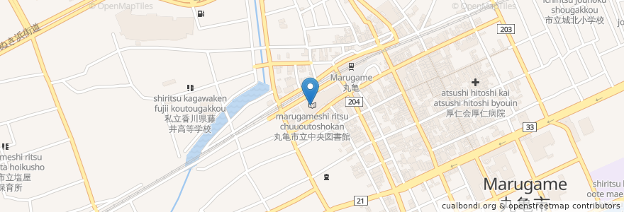 Mapa de ubicacion de 丸亀市立中央図書館 en Giappone, Prefettura Di Kagawa, 丸亀市.