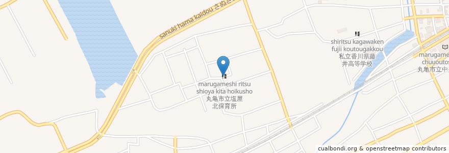 Mapa de ubicacion de 丸亀市立塩屋北保育所 en ژاپن, 香川県, 丸亀市.