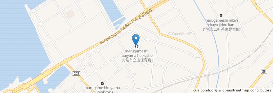 Mapa de ubicacion de 丸亀市立山保育所 en Япония, Кагава, 丸亀市.