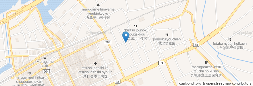 Mapa de ubicacion de 丸亀風袋町郵便局 en Jepun, 香川県, 丸亀市.