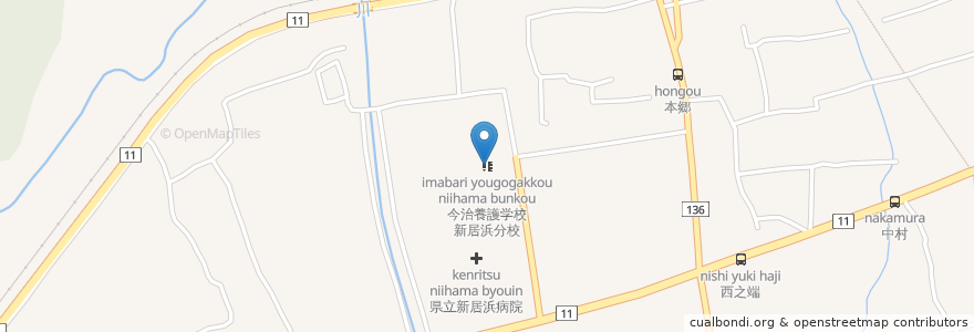 Mapa de ubicacion de 今治養護学校新居浜分校 en 日本, 爱媛县, 新居浜市.