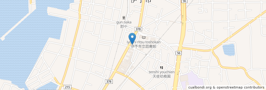 Mapa de ubicacion de 伊予郵便局 en 日本, 愛媛県, 伊予市.