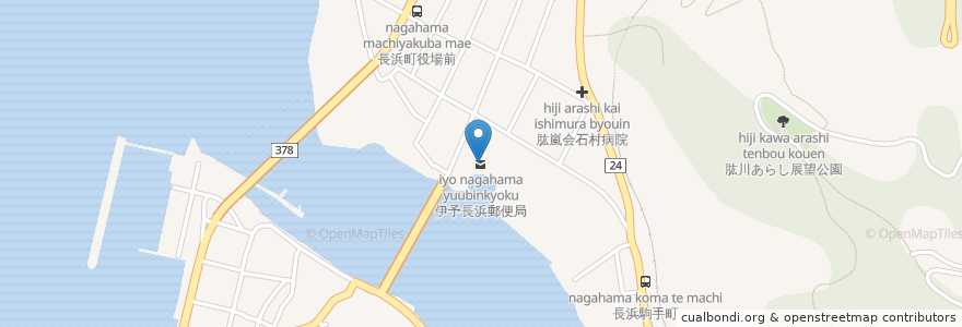 Mapa de ubicacion de 伊予長浜郵便局 en 日本, 愛媛県, 大洲市.