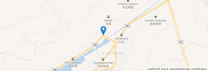 Mapa de ubicacion de 八幡浜向灘郵便局 en 일본, 에히메현, 八幡浜市.