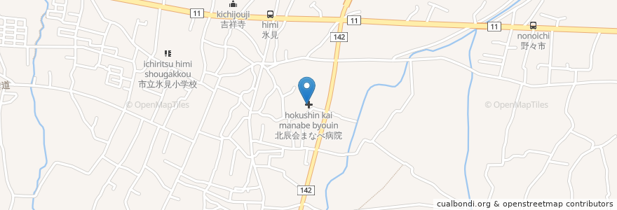 Mapa de ubicacion de 北辰会まなべ病院 en 日本, 愛媛県, 西条市.