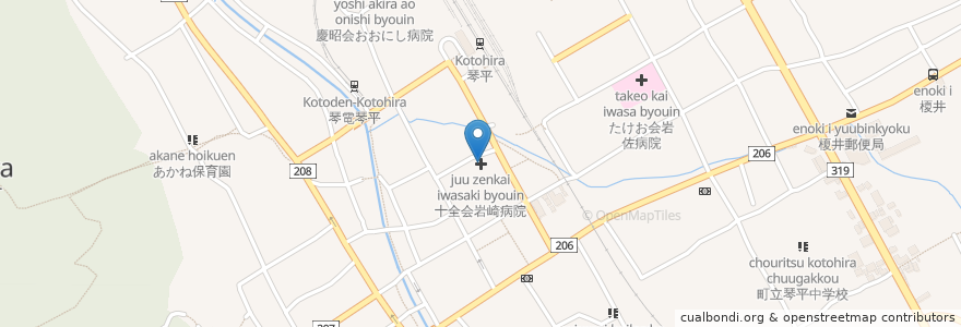 Mapa de ubicacion de 十全会岩崎病院 en 일본, 가가와현, 仲多度郡, 고토히라정.