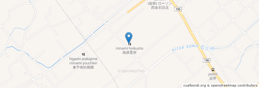 Mapa de ubicacion de 南保育所 en 日本, 愛媛県, 西条市.